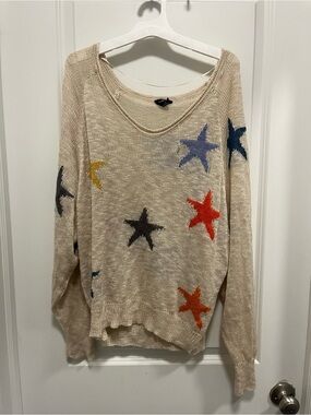 Blank Paige Star Off The Shoulder Sweater Biege With Stars Small